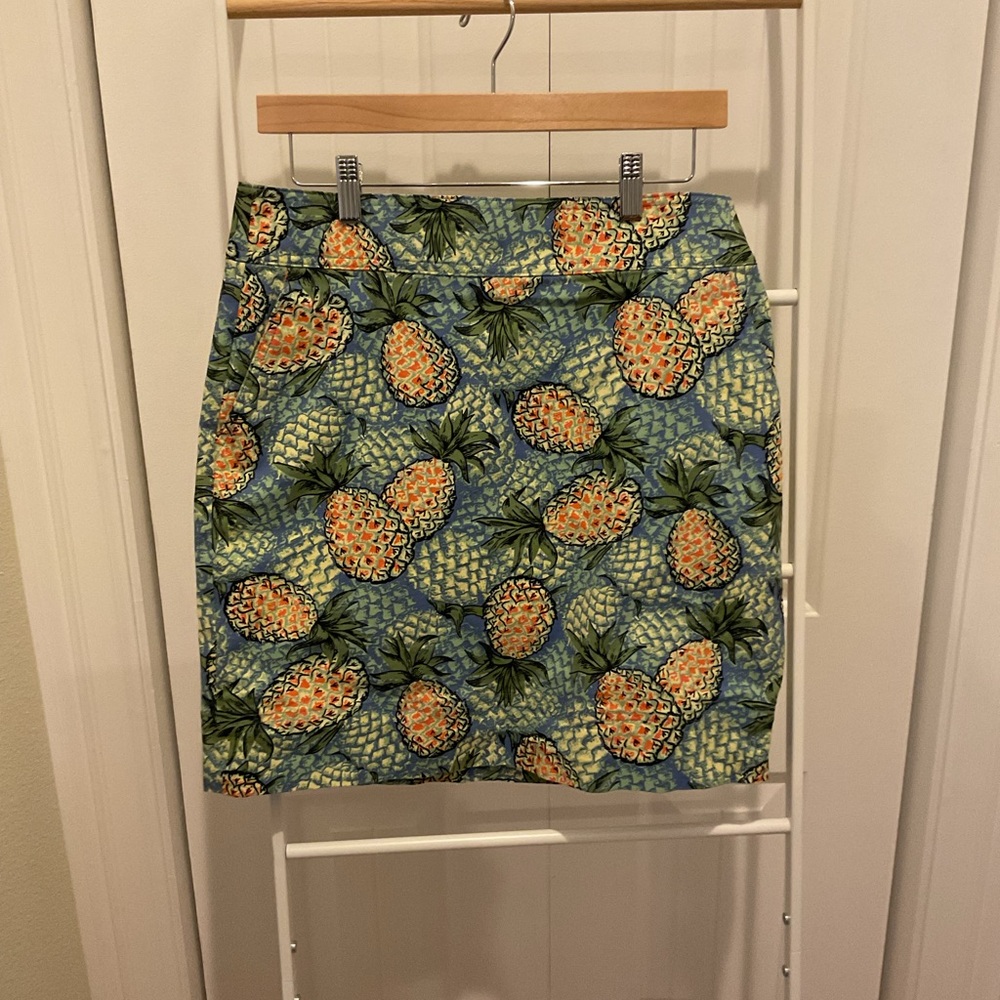 Talbots Pineapple Print Pencil Skirt - Blue and Green Size 8P